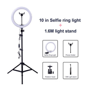 Video Light Dimmable LED Selfie Ring Light USB ring lamp Photography Light with Phone Holder 2M tripod stand for Makeup Youtube